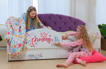 Кровать детская Эльза с бортиком Принцесса Белый/Фиолетовый в Нижнекаменке - nizhnekamenka.mebel54.com | фото