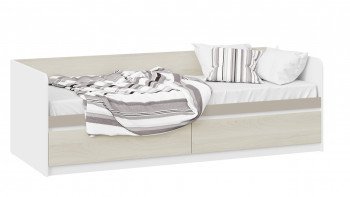 Кровать «Сканди» с 2 ящиками Дуб Гарден/Белый/Глиняный серый в Нижнекаменке - nizhnekamenka.mebel54.com | фото