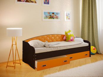 Кровать Софа-7 с мягкой спинкой (800х1900) Венге/Оранжевый в Нижнекаменке - nizhnekamenka.mebel54.com | фото