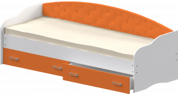 Кровать Софа-8 с мягкой спинкой (900х2000) Белый/Оранжевый в Нижнекаменке - nizhnekamenka.mebel54.com | фото
