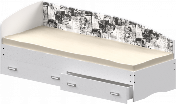 Кровать Софа-9 с мягкой спинкой с рисунком Милана (900х1900) Белый в Нижнекаменке - nizhnekamenka.mebel54.com | фото