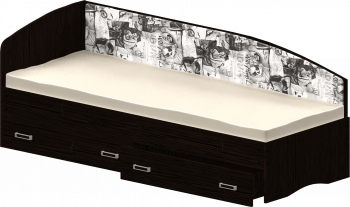 Кровать Софа-9 с мягкой спинкой с рисунком Милана (900х2000) Венге в Нижнекаменке - nizhnekamenka.mebel54.com | фото