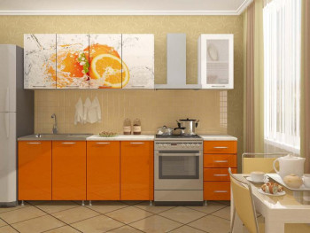 Кухонный гарнитур 1,6м Апельсин (Белый/Оранжевый металлик/Фотопечать апельсин) в Нижнекаменке - nizhnekamenka.mebel54.com | фото