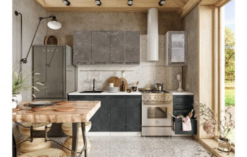 Кухонный гарнитур Нувель 1800мм белый/бетон коричневый/бетон черный в Нижнекаменке - nizhnekamenka.mebel54.com | фото