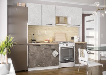 Кухонный гарнитур Нувель 2100мм белый/бетон коричневый в Нижнекаменке - nizhnekamenka.mebel54.com | фото