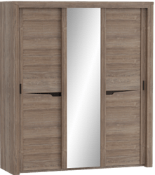 Шкаф трехдверный Соренто с раздвижными дверями Дуб стирлинг/Кофе структурный матовый в Нижнекаменке - nizhnekamenka.mebel54.com | фото